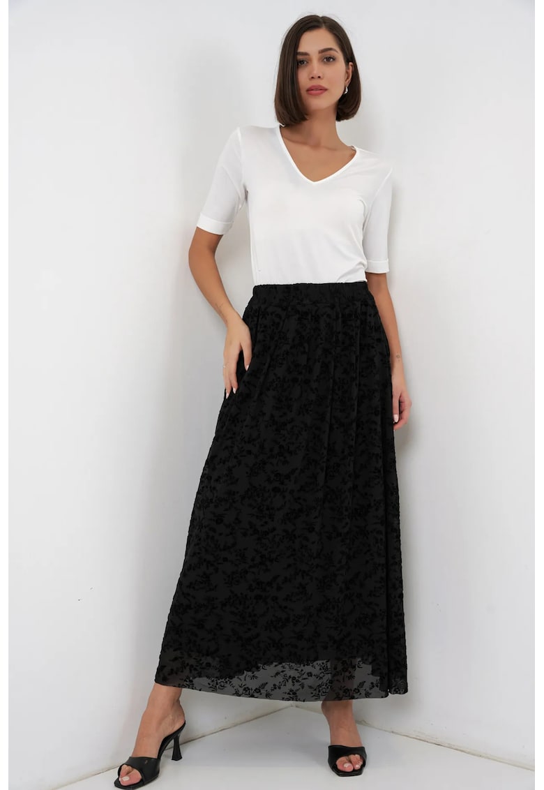Fusta maxi florala - negru - bumbac