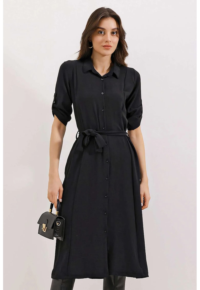 Rochie midi - neagra - poliester/lycra