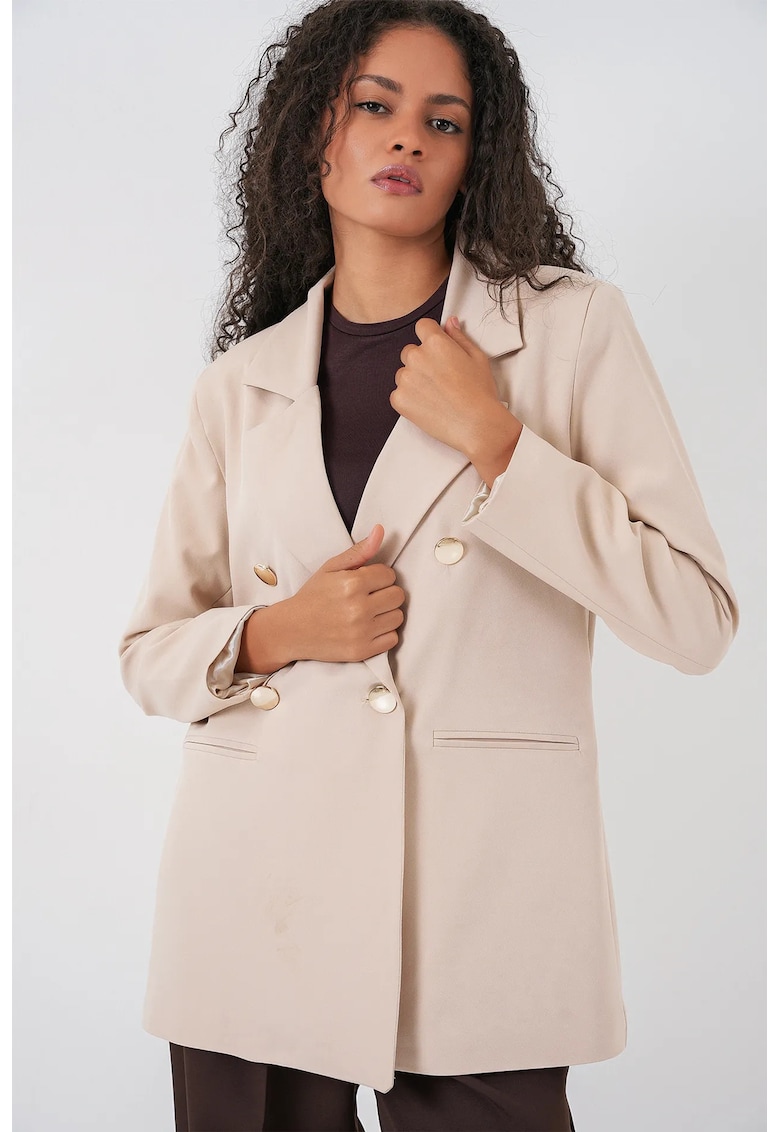 Sacou clasic crem natural - bumbac - maneca lunga - nasturi dubli