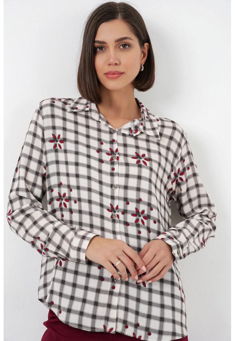 Camasi dama - camasa cu carouri - negru - 100% viscoza - maneca lunga
