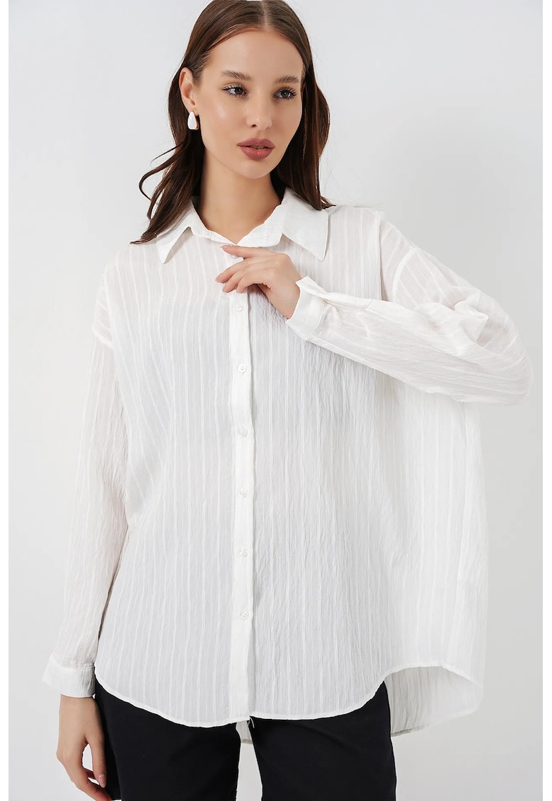 Camasi dama - camasa supradimensionata cu dungi - alb - textil