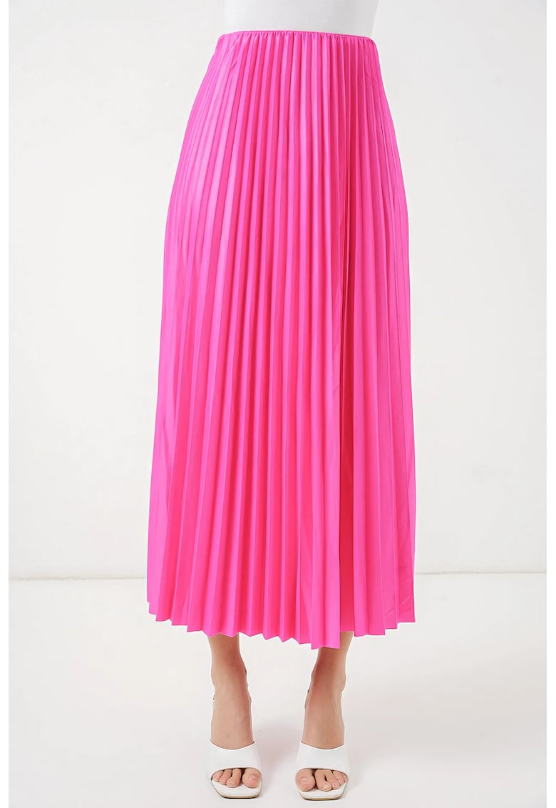 Fusta maxi talie inalta - poliester - Roz