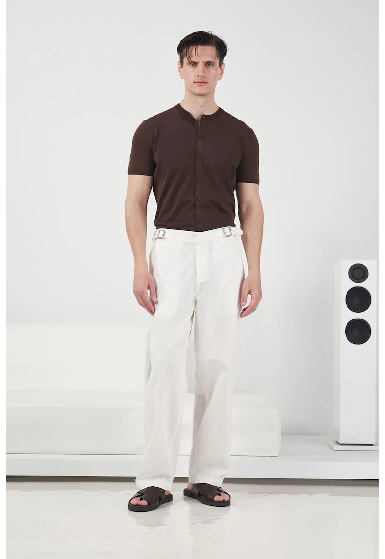 Pantaloni barbati - talie medie - croiala dreapta - alb - bumbac