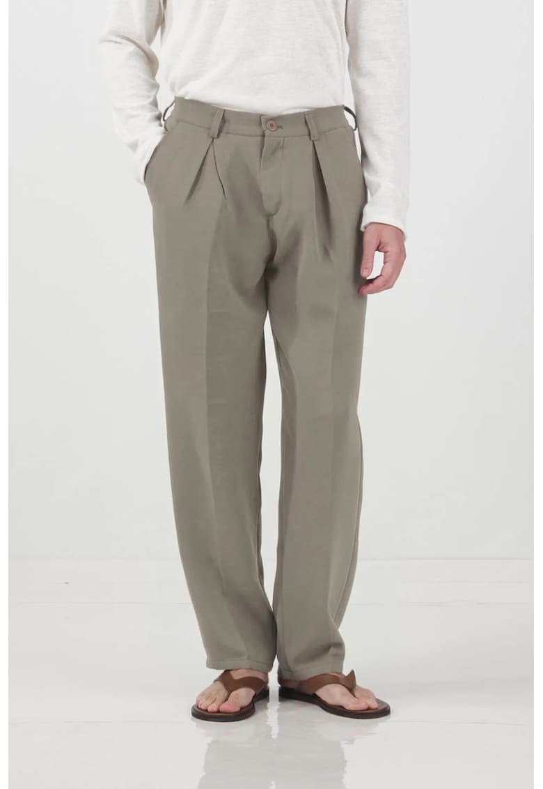 Pantaloni barbati - Kaki - Poliester - Talie inalta