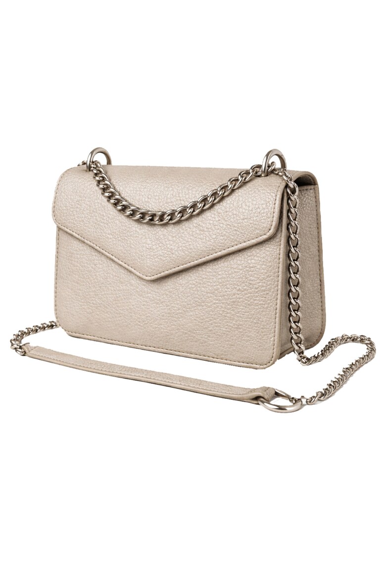 Geanta crossbody din piele naturala texturata Moons - Argintiu