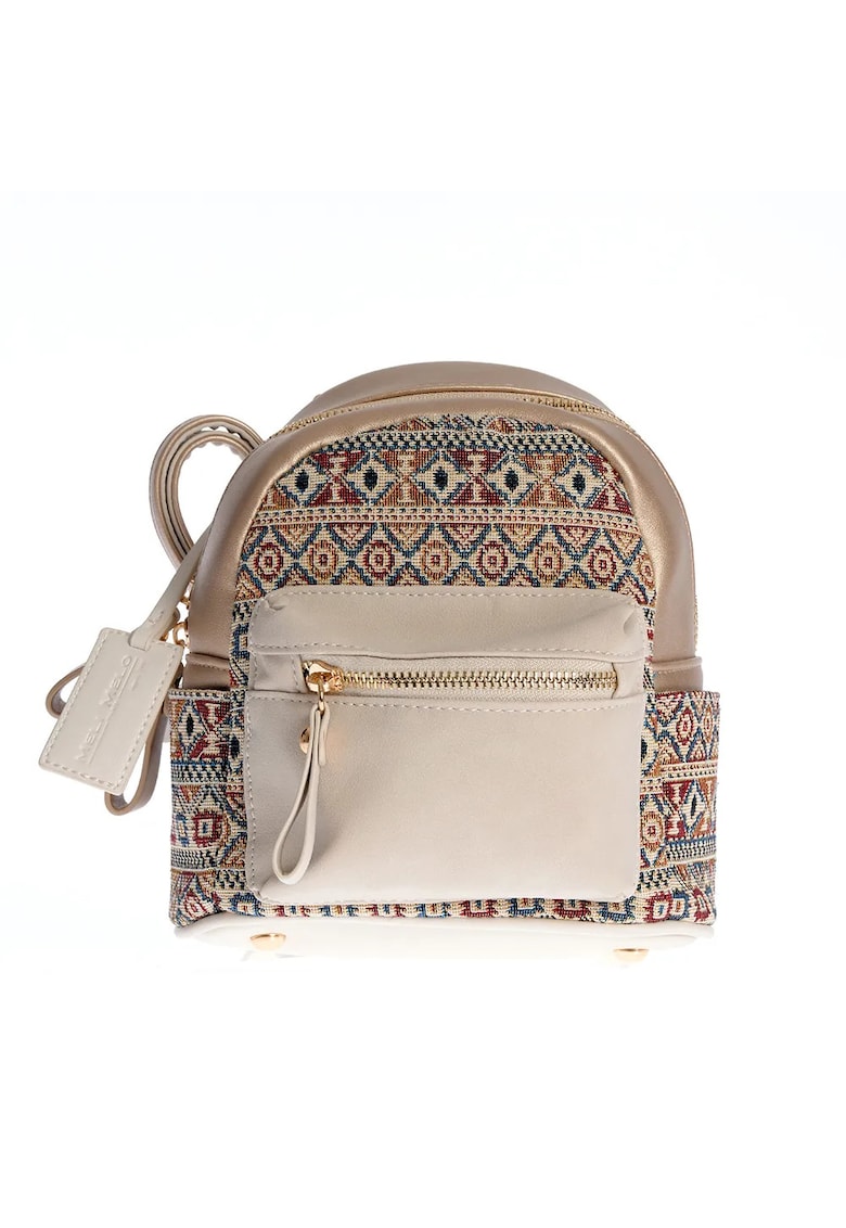 Rucsac modern bej cu imprimeu geometric
