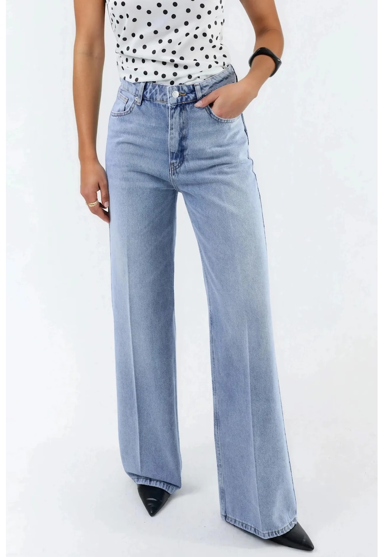 Blugi dama - cu picior larg - albastru deschis - bumbac