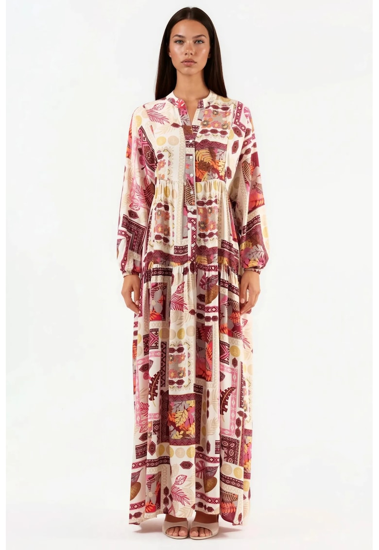 Rochie Maxi - decolteu in V - maneci lungi - rosie - viscoza