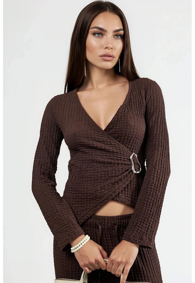 Bluza dama decolteu in V - maro - poliester
