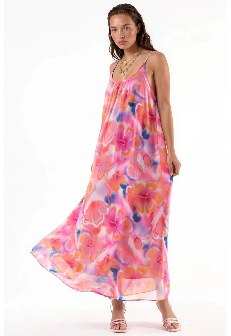 Rochie Midi Floral - Roz - poliester