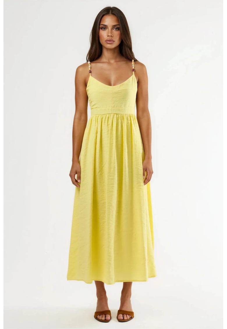 Rochie midi A-Line galben - modal/poliester