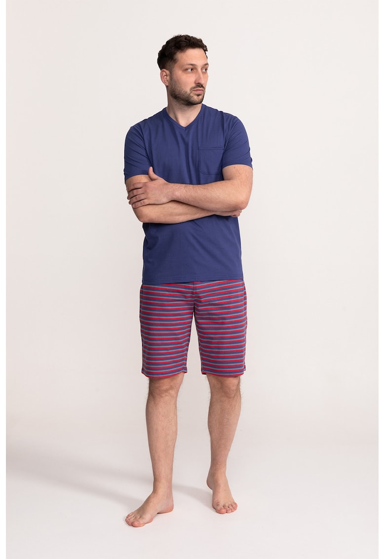 Pijama de bumbac cu pantaloni scurti Alec - Rosu/Bleumarin