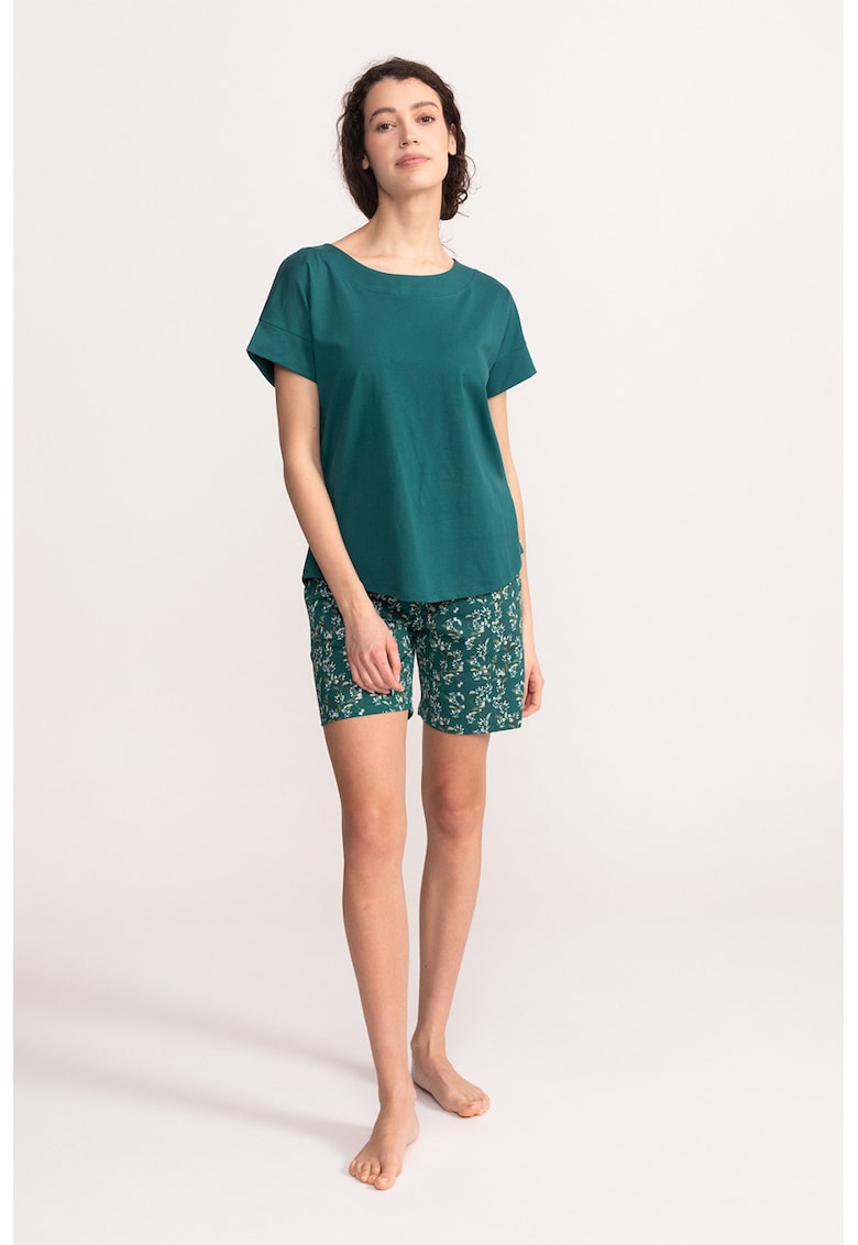 Pijama cu pantaloni scurti si imprimeu floral Nela - Verde persan