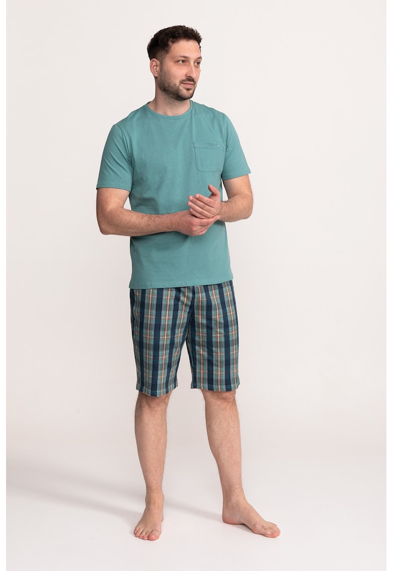 Pijama in carouri cu pantaloni scurti Nistor - Verde persan