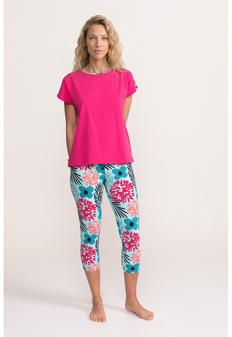 Pijama cu imprimeu grafic Valerie - Negru/Roz aprins/Albastru deschis
