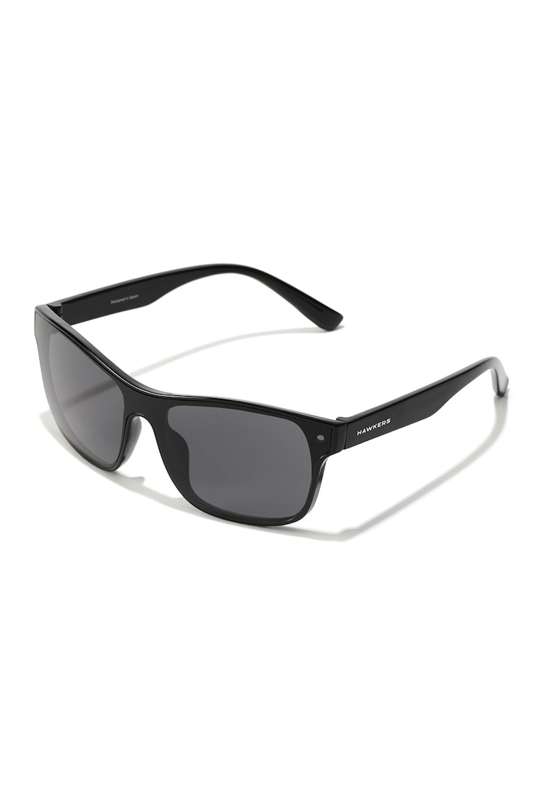 Ochelari de soare dreptunghiulari cu logo pe brate si model unisex - Negru