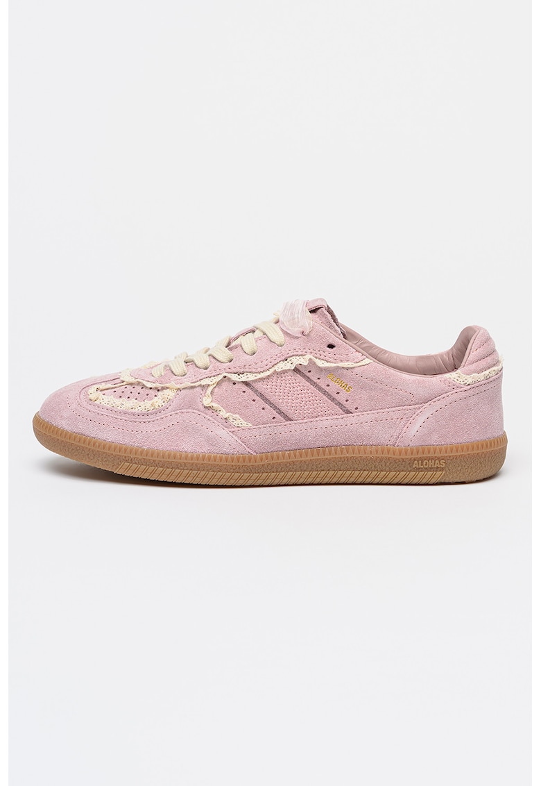 Pantofi sport din piele intoarsa cu garnituri cu model crosetat Tb.490 - Roz prafuit