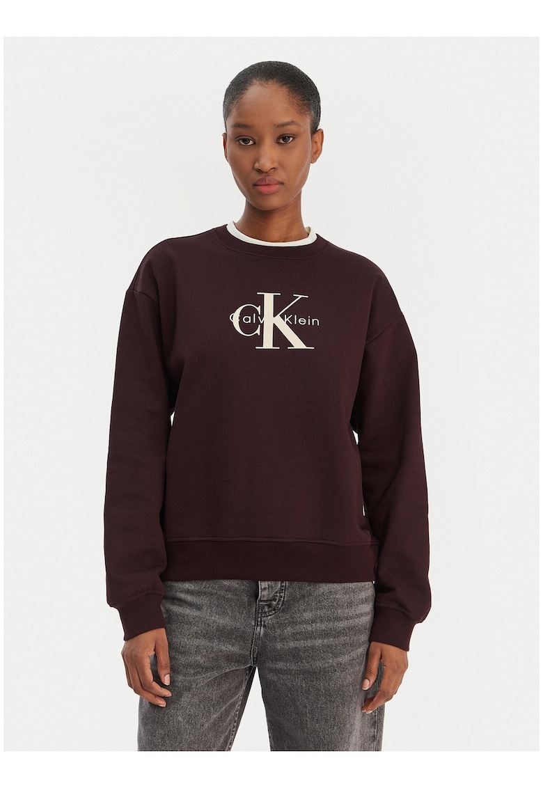 Bluza de trening cu maneci cazute si imprimeu logo - Visiniu