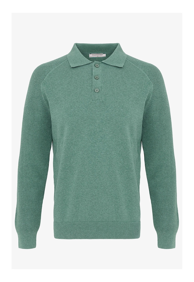 Pulover striat cu fenta cu nasturi - Verde sparanghel