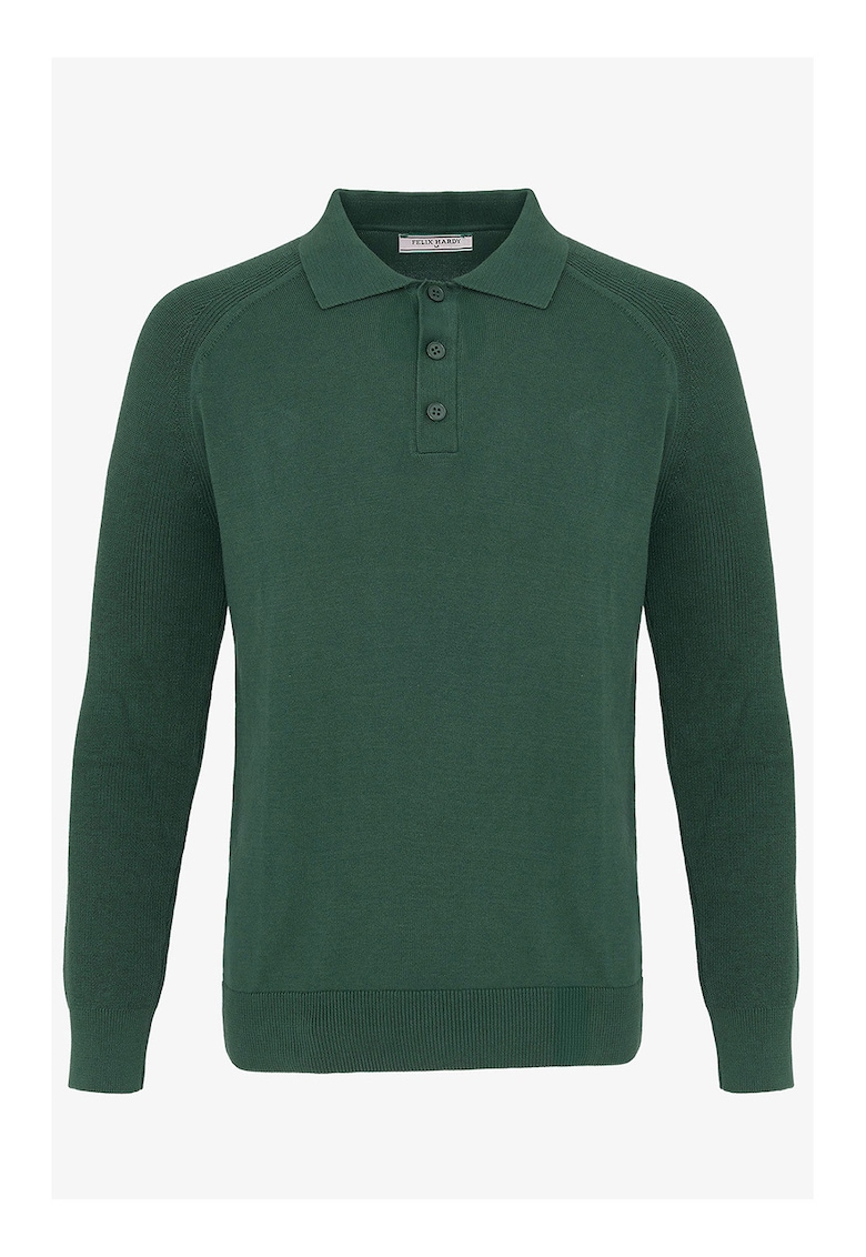 Pulover striat cu fenta cu nasturi - Verde inchis