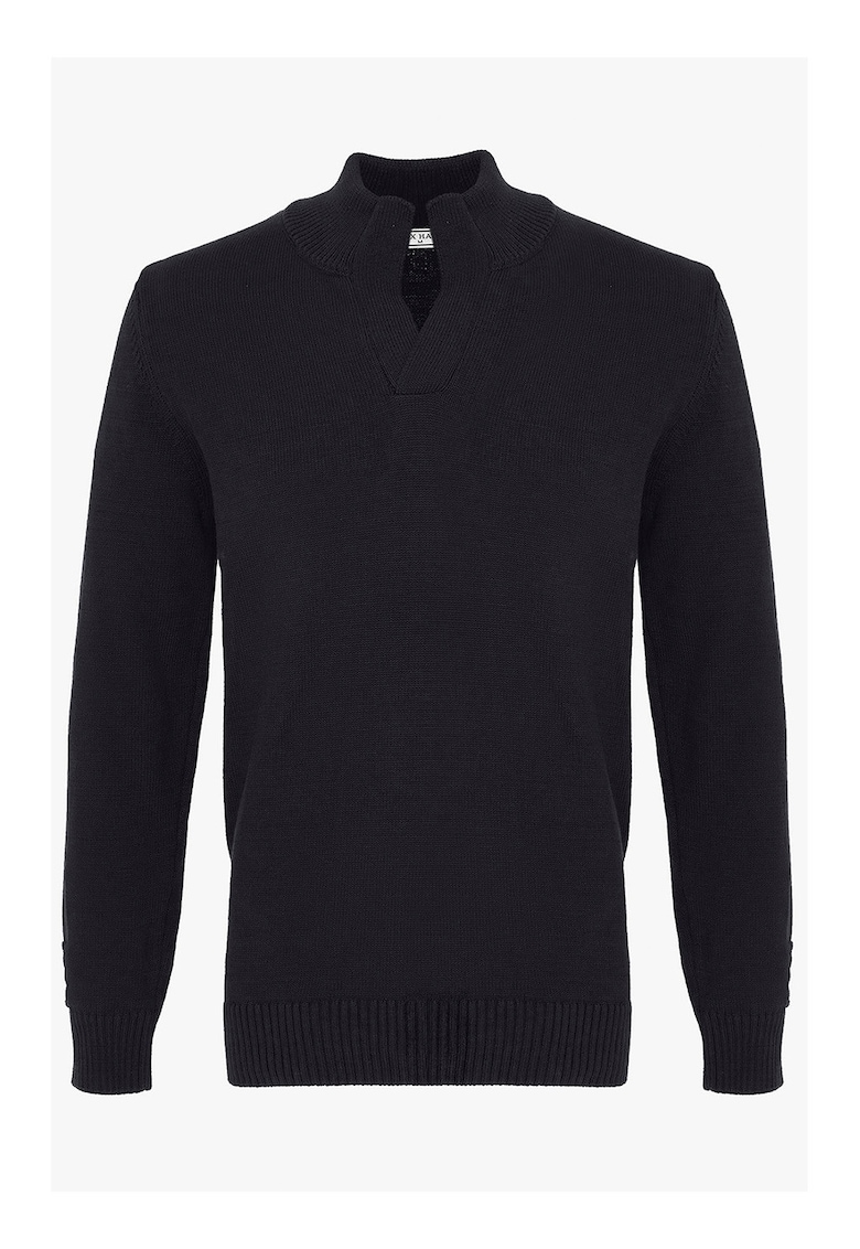 Pulover din bumbac cu model uni - Negru