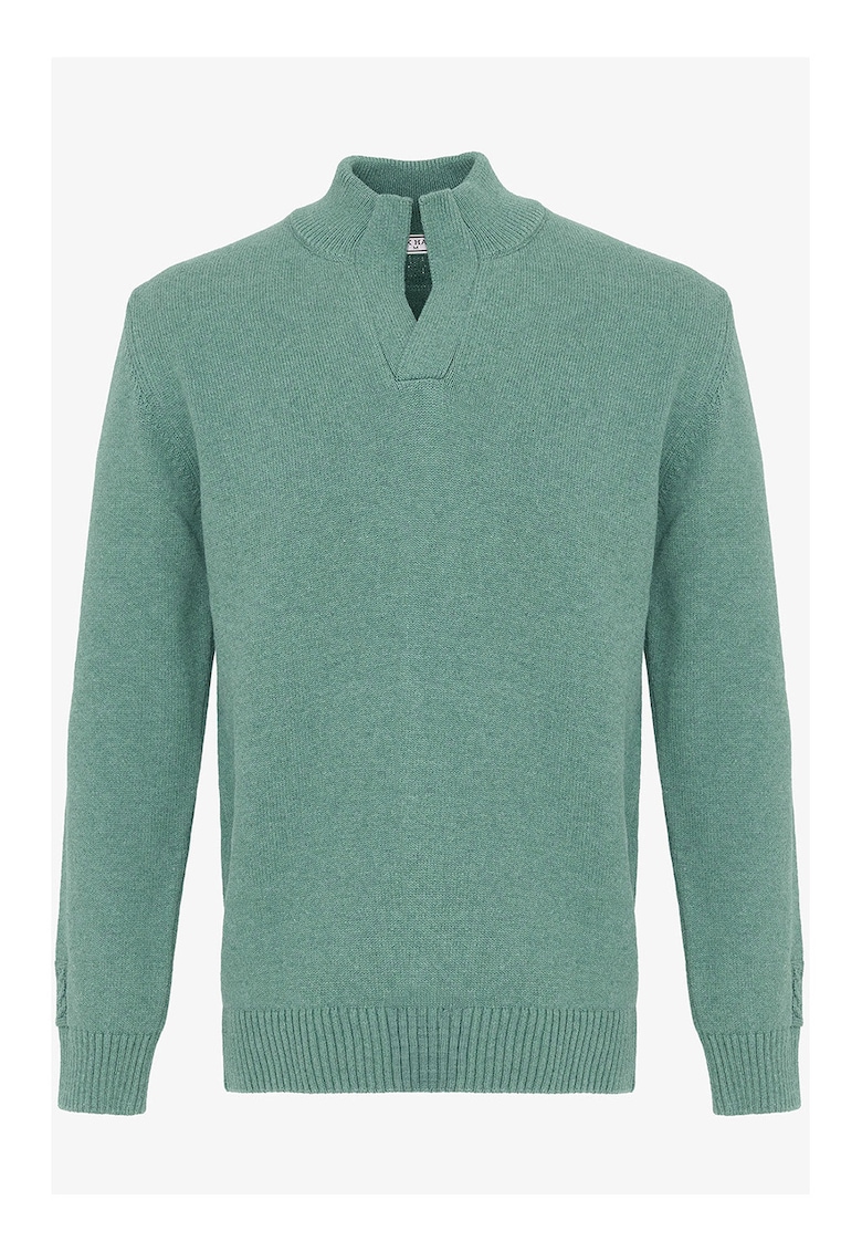 Pulover din bumbac cu model uni - Verde sparanghel