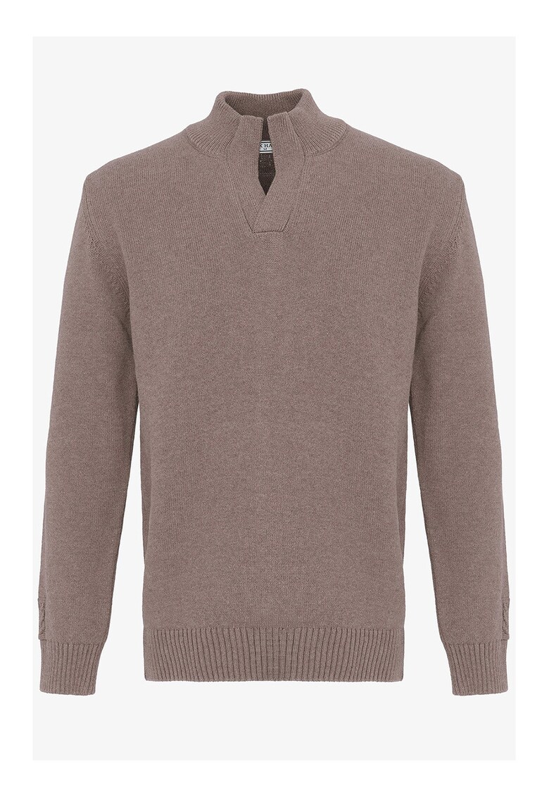 Pulover din bumbac cu model uni - Maro taupe