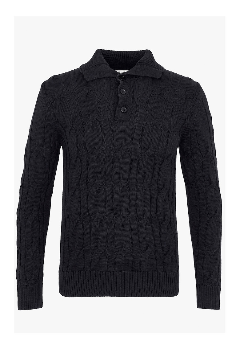 Pulover tricotat din bumbac - Negru