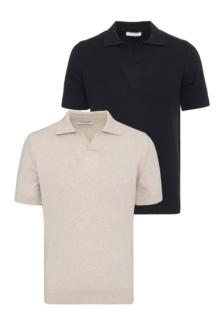 Set de tricouri din bumbac cu guler polo - 2 piese - Negru/Bej