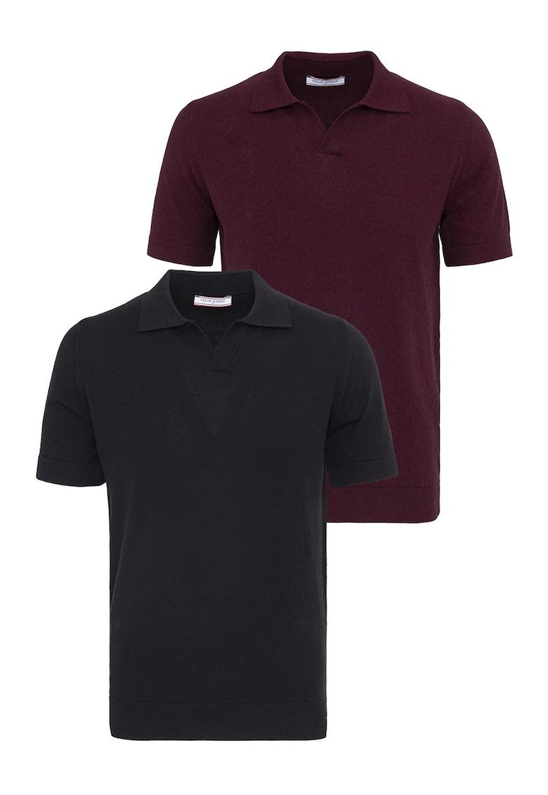 Set de tricouri din bumbac cu guler polo - 2 piese - Visiniu/Negru