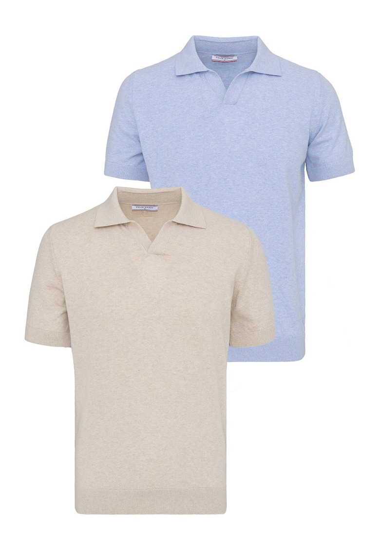 Set de tricouri din bumbac cu guler polo - 2 piese - Albastru pastel/Bej