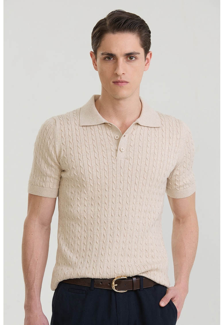Tricou polo texturat - Bej deschis