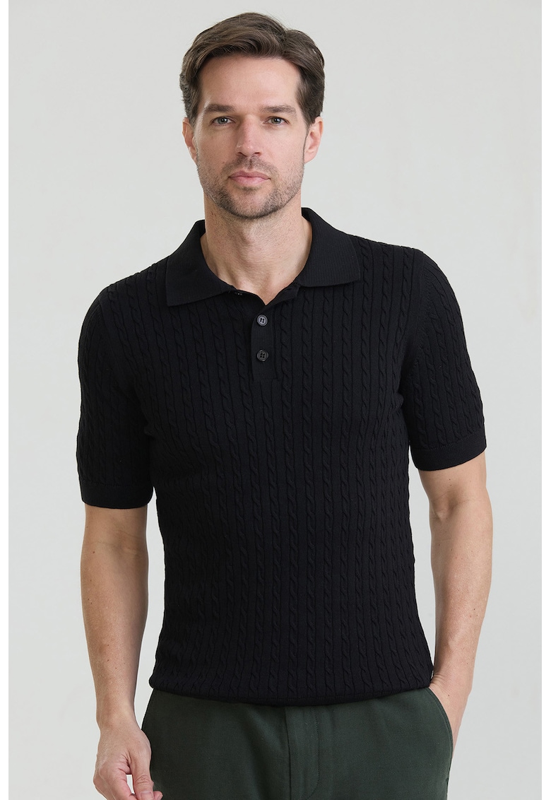 Tricou polo texturat - Negru