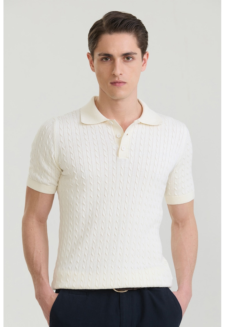 Tricou polo texturat - Ocru