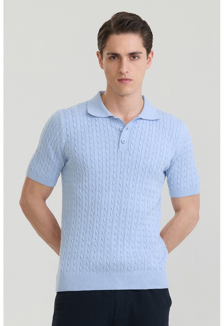 Tricou polo texturat - Albastru