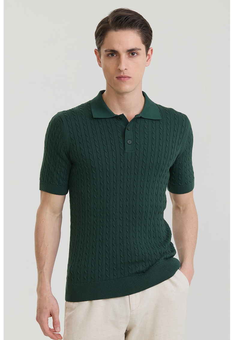 Tricou polo texturat - Verde inchis