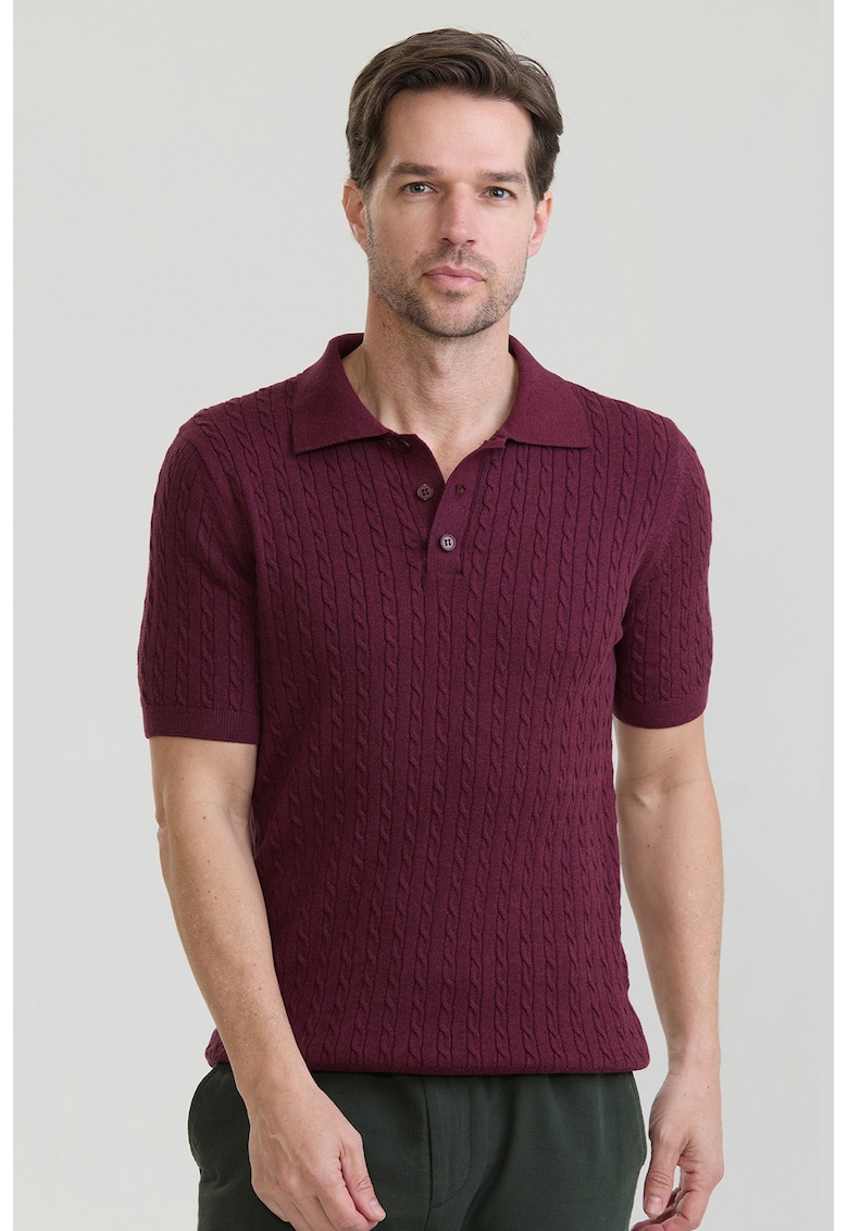 Tricou polo texturat - Visiniu