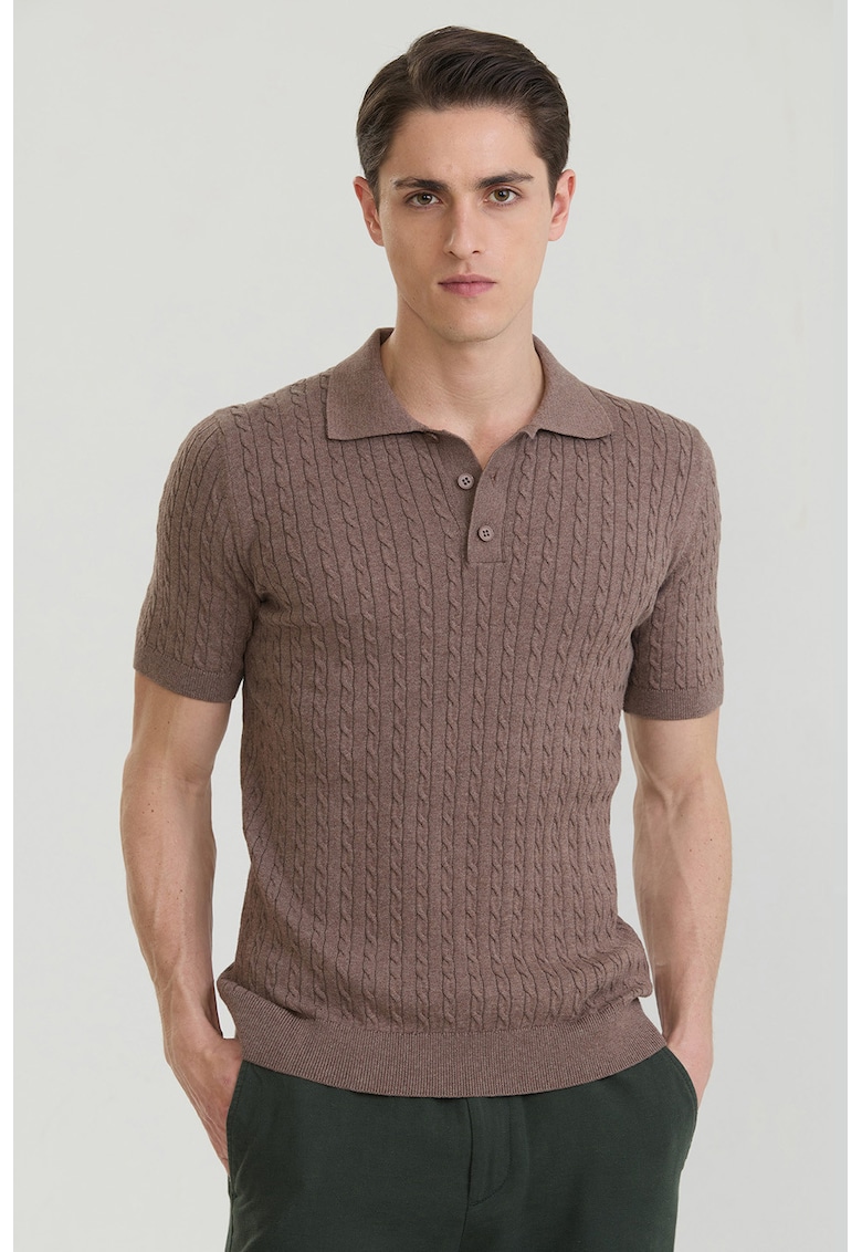 Tricou polo texturat - Maro taupe