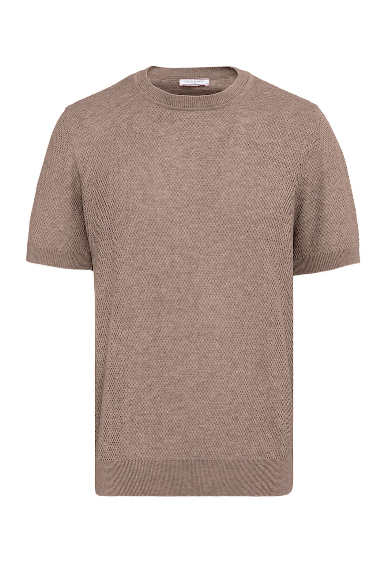 Tricou cu model uni si decolteu la baza gatului - Maro taupe