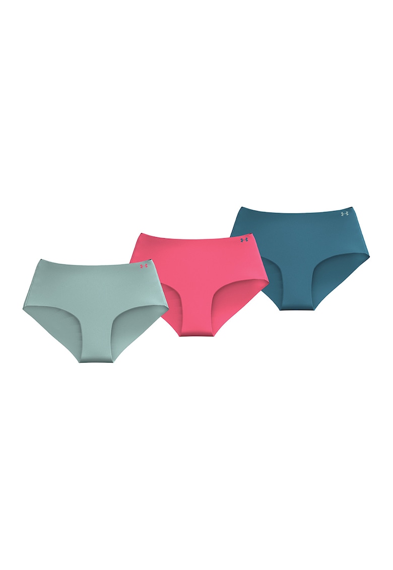 Set de chiloti hipster pentru fitness Pure Stretch - 3 perechi - Verde petrol/Gri cenusiu/Roz