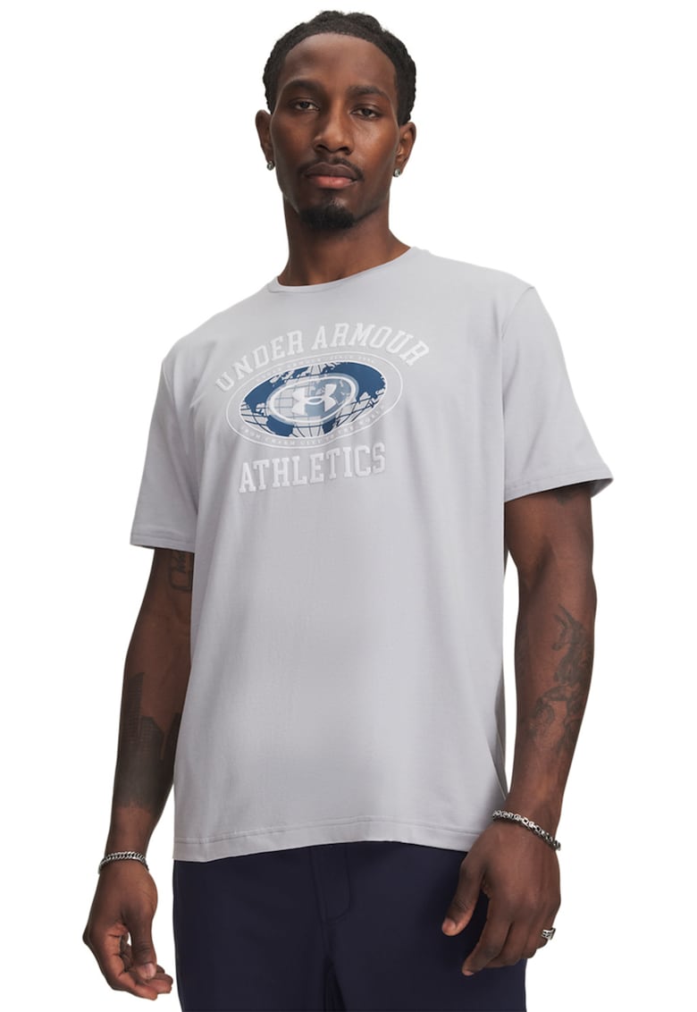Tricou lejer cu imprimeu pe piept Globe - Alb/Gri deschis