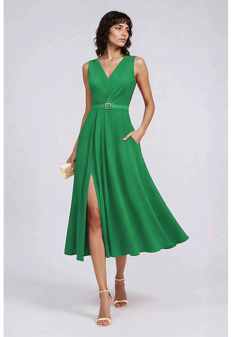 Rochie evazata cu slit lateral - Verde