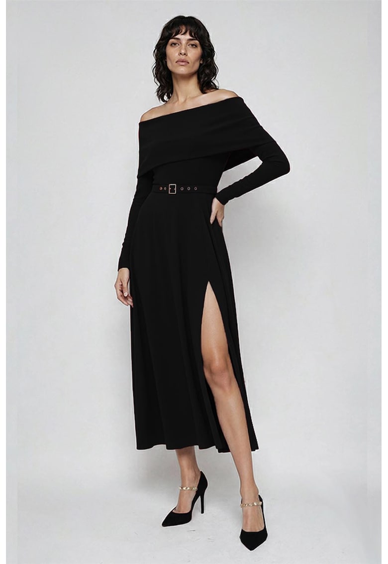 Rochie din amestec de lyocell cu decolteu pe umeri - Negru
