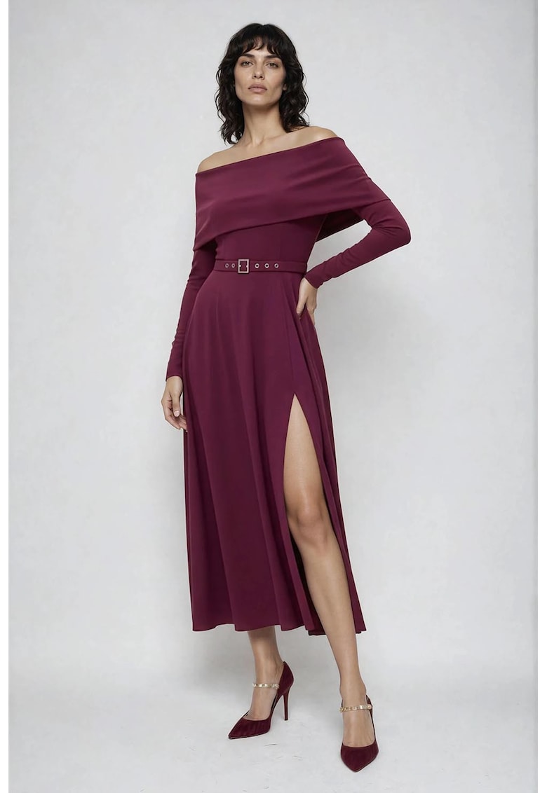 Rochie din amestec de lyocell cu decolteu pe umeri - Violet tyrian