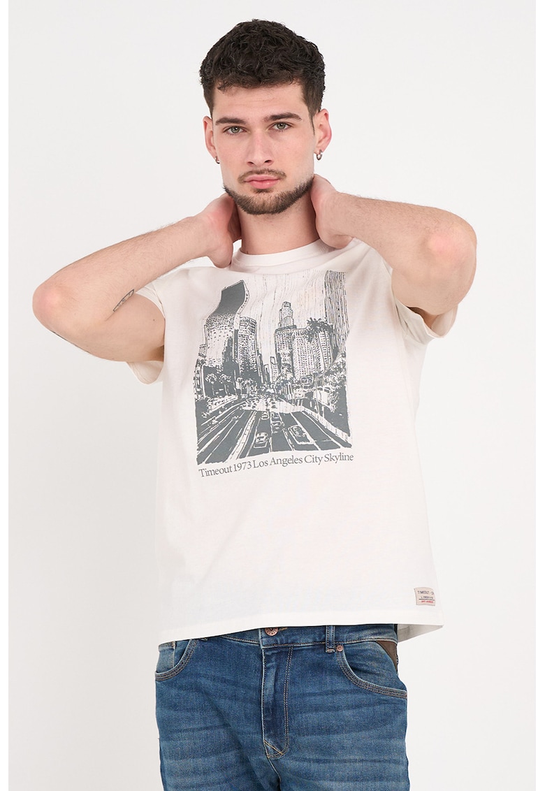 Tricou din bumbac cu imprimeu grafic - Alb/Gri inchis