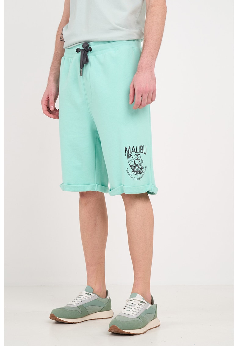 Pantaloni scurti din amestec de bumbac cu snururi de ajustare - Verde menta