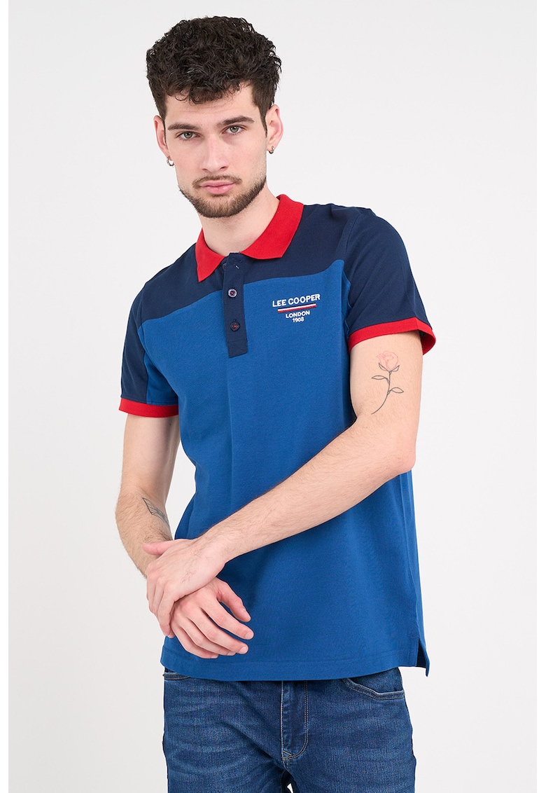 Tricou polo cu model colorblock - Rosu/Albastru