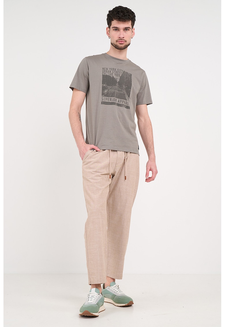 Pantaloni lungi cu snur de ajustare in talie - Bej deschis