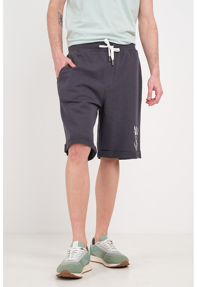 Pantaloni scurti din amestec de bumbac cu snururi de ajustare - Gri antracit