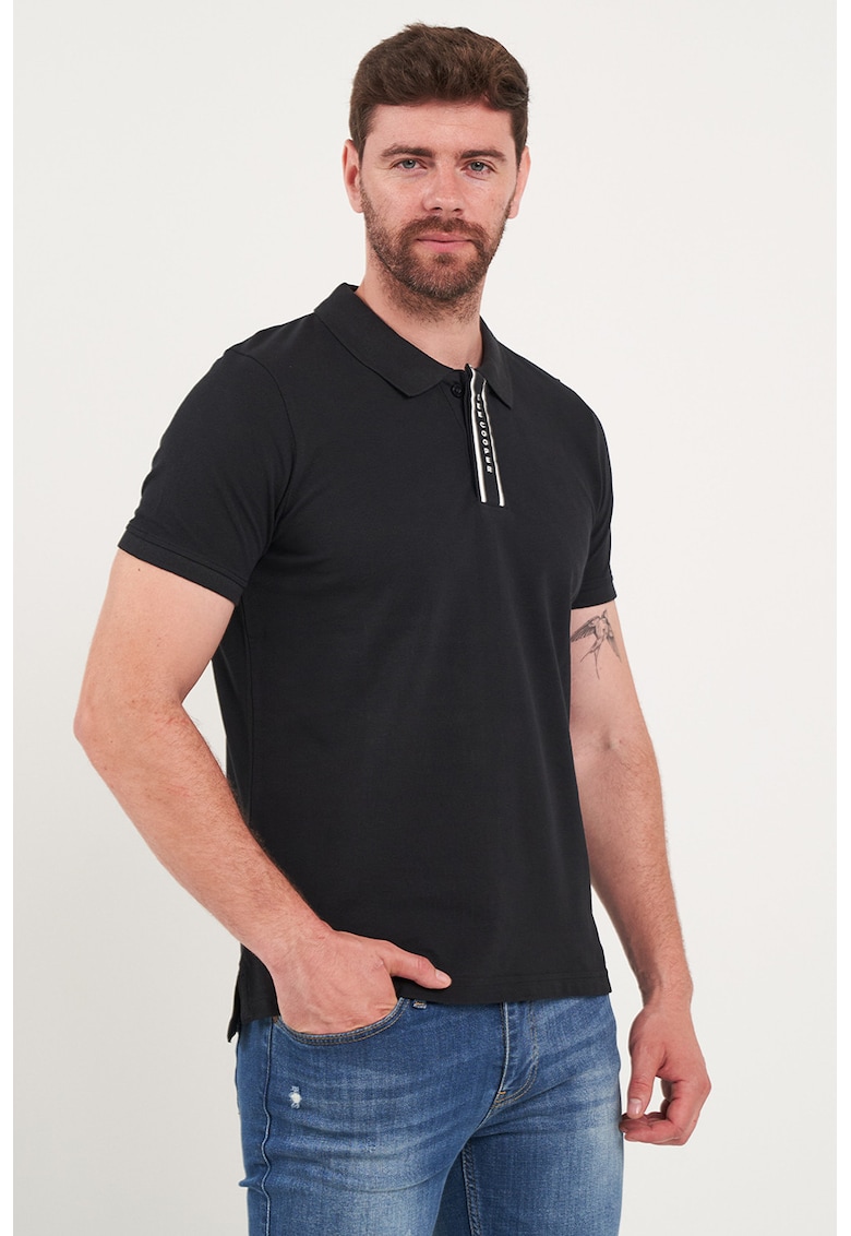 Tricou polo cu fenta cu fermoar - Negru